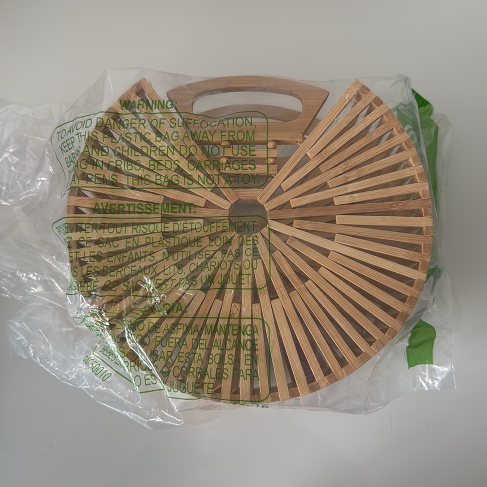 Bamboo Top Handle Round Straw Bag - MIUCO